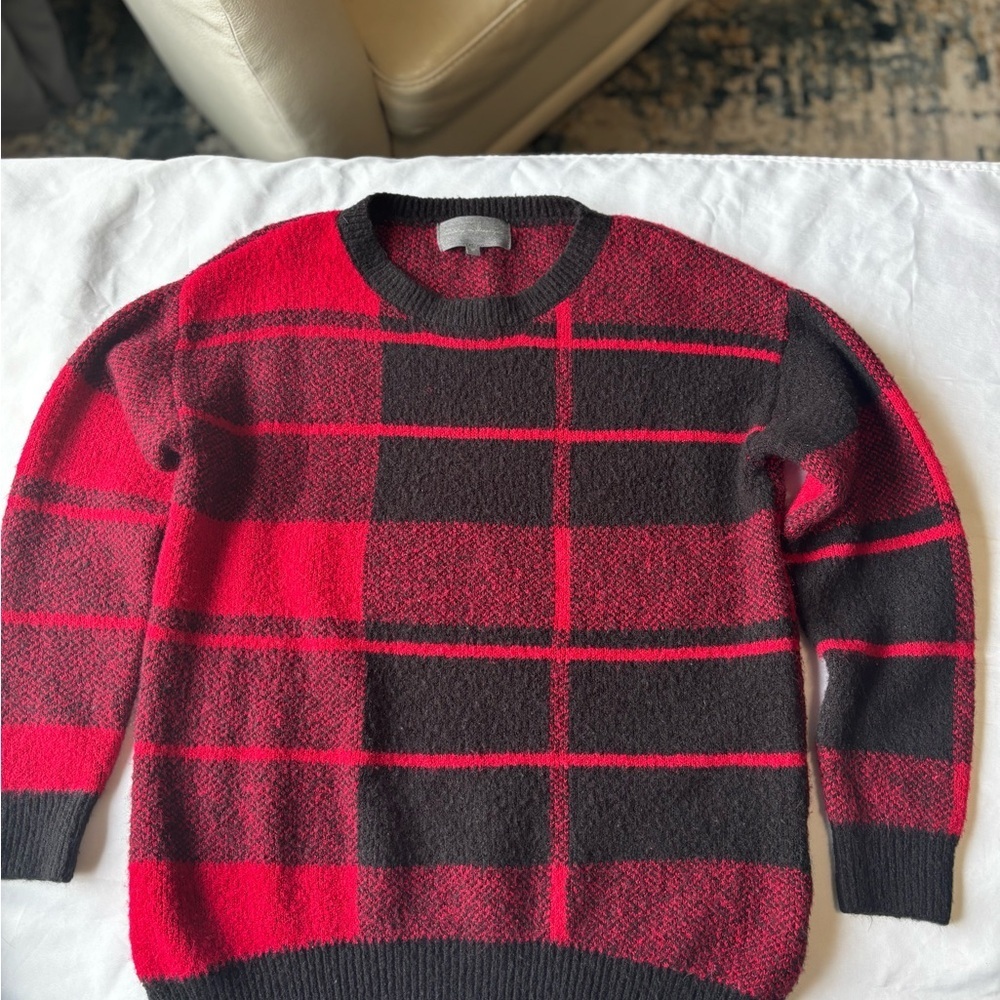 Cozy Red & Black plaid Valentine sweater Soft, warm knit with light pilling